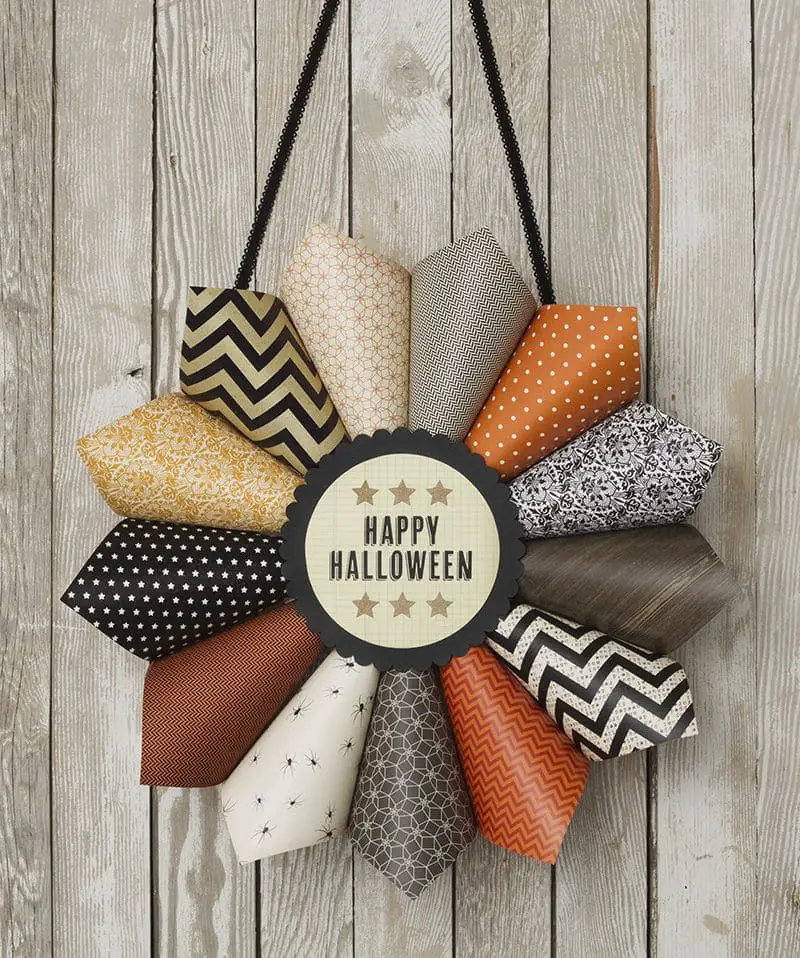 27 Halloween Wreath Ideas to Give Your Front Door a Spooky Touch 14 Paper Cone Harvest Wreath