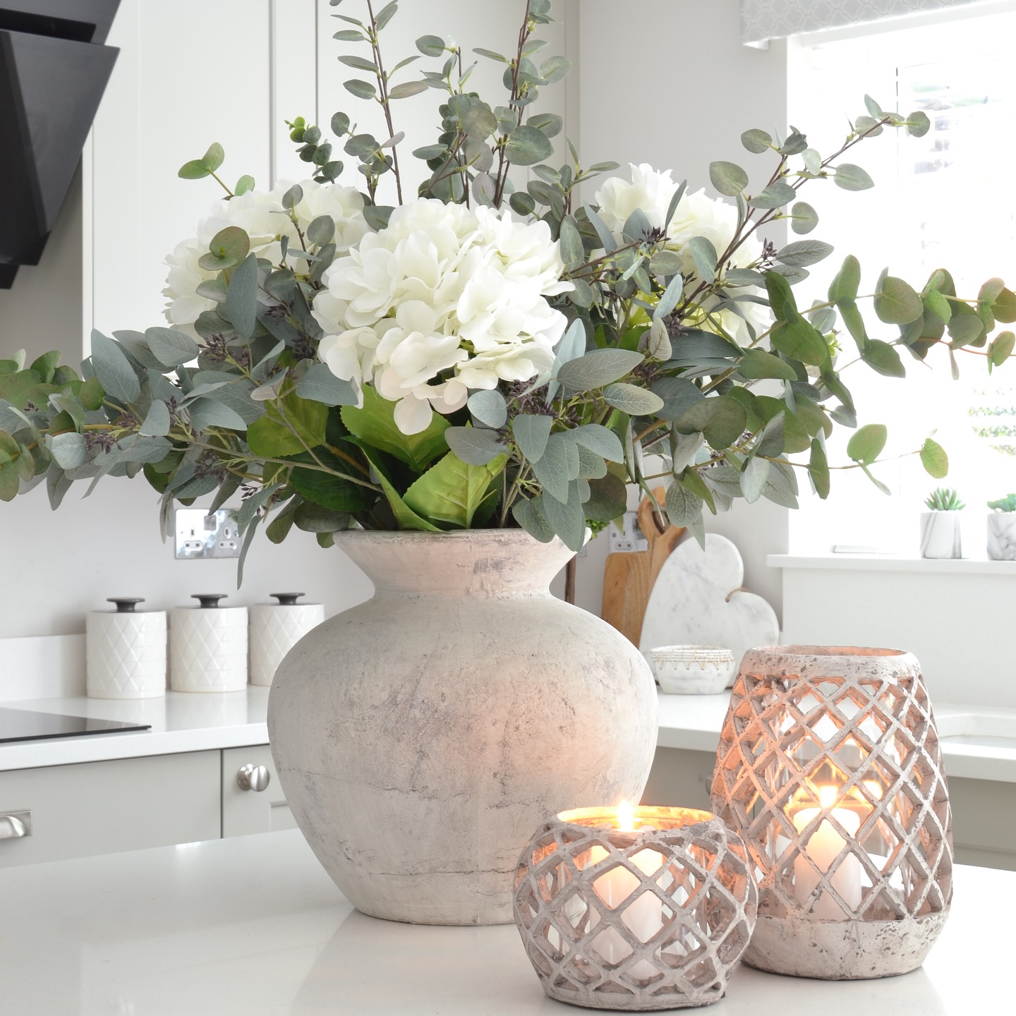 Rustic Eucalyptus and White Floral Jar