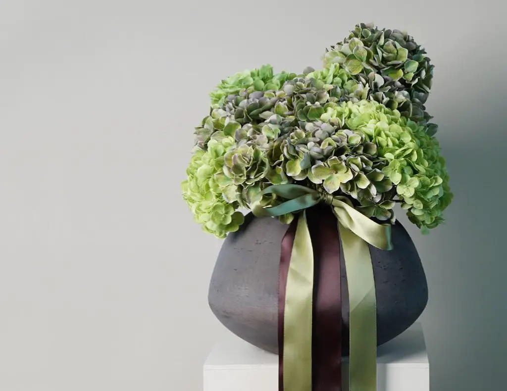 Antique Muted Hydrangeas in Matte Ceramic Vessel