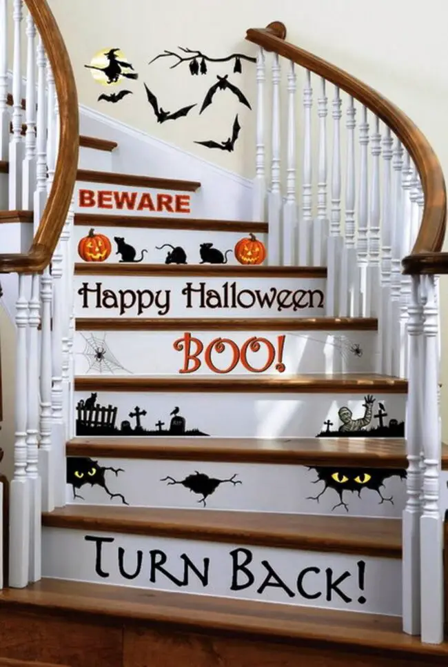 31 Indoor Halloween Decorations Ideas to Make Your Home Spooktacular 14 Staircase Risers Halloween Decals