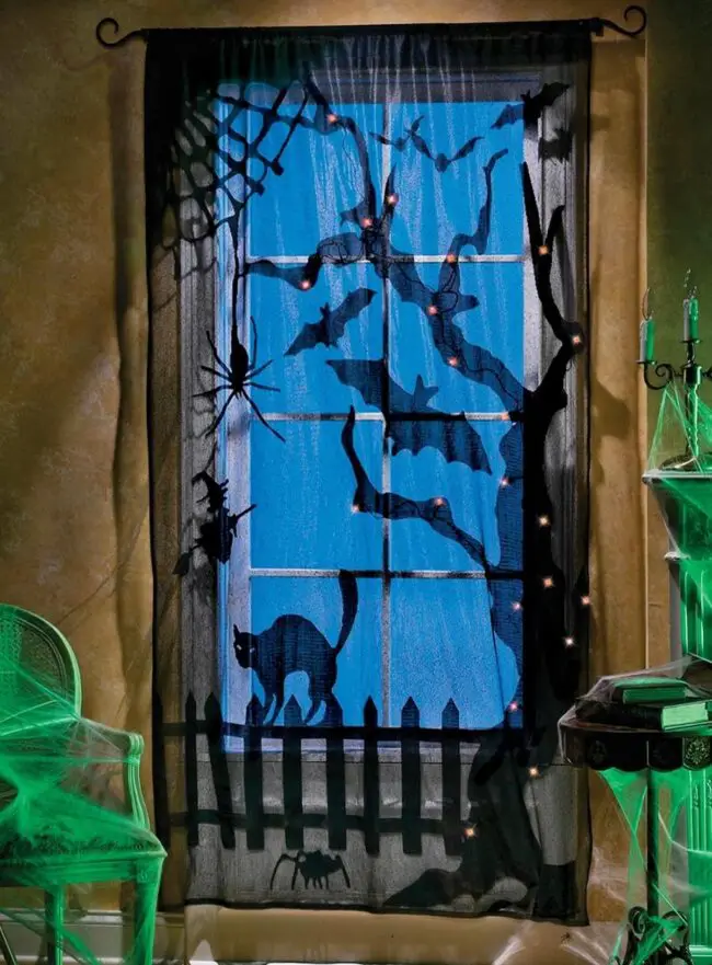 31 Indoor Halloween Decorations Ideas to Make Your Home Spooktacular 20 Spooky Silhouette Window Curtains