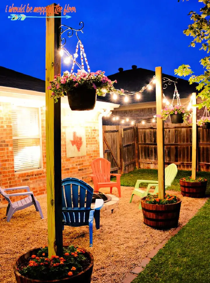 Barrel Planter String Light Posts