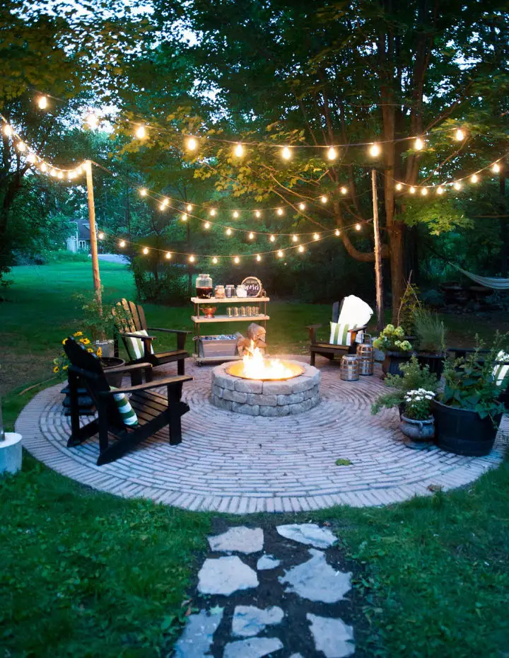 Circular Fire Pit Stone Patio Canopy