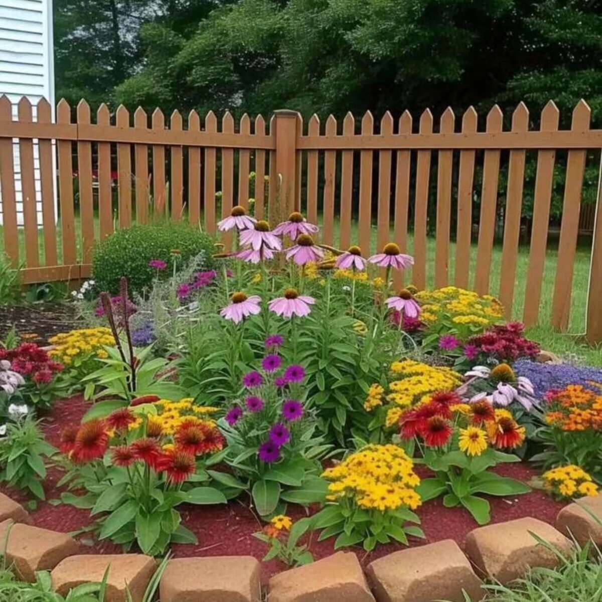 Brick Bordered Echinacea Mound