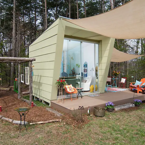 31 Tiny Shed House Ideas for Small and Creative Living Spaces 13 Angular Modern Reading Retreat Shed