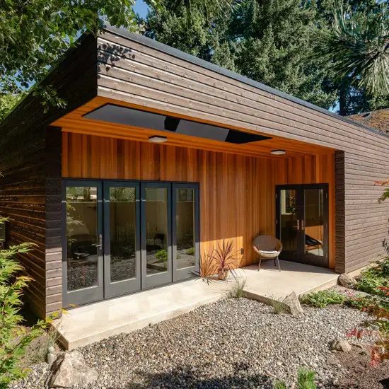31 Tiny Shed House Ideas for Small and Creative Living Spaces 26 Contemporary Wood Sided Spa Shed