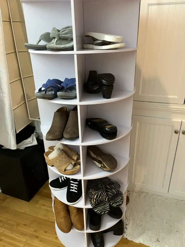 Rotating White Lazy Susan Shoe Tower