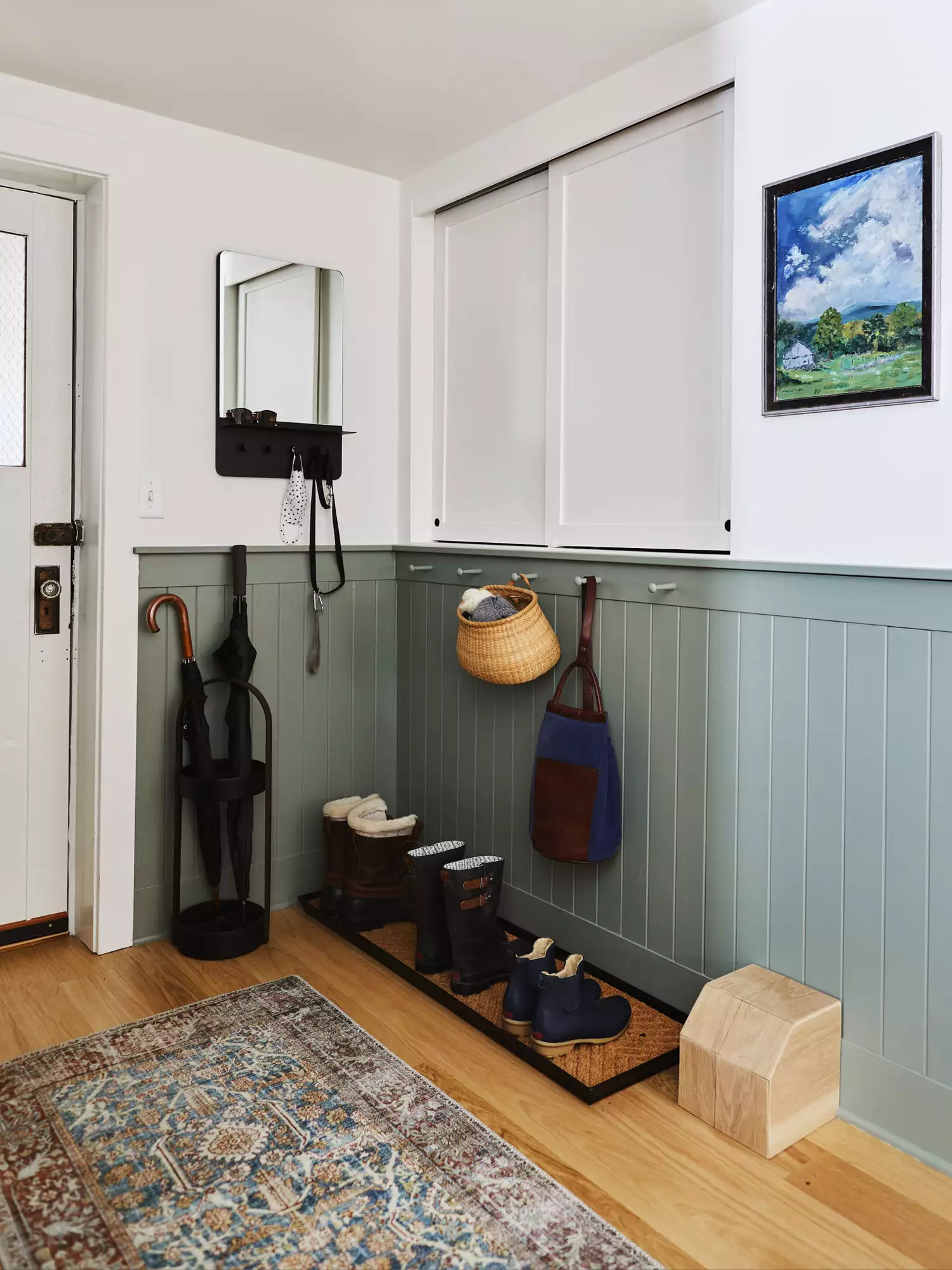 Entryway Boot Tray and Peg Wall