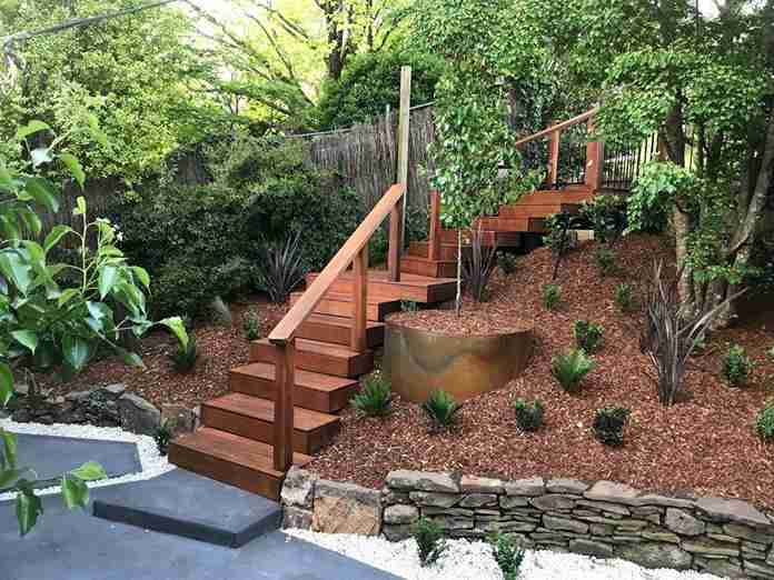 Wooden Staircase with Mulched Terraces