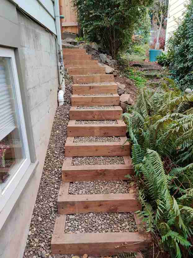 Side Yard Timber Frame Gravel Steps