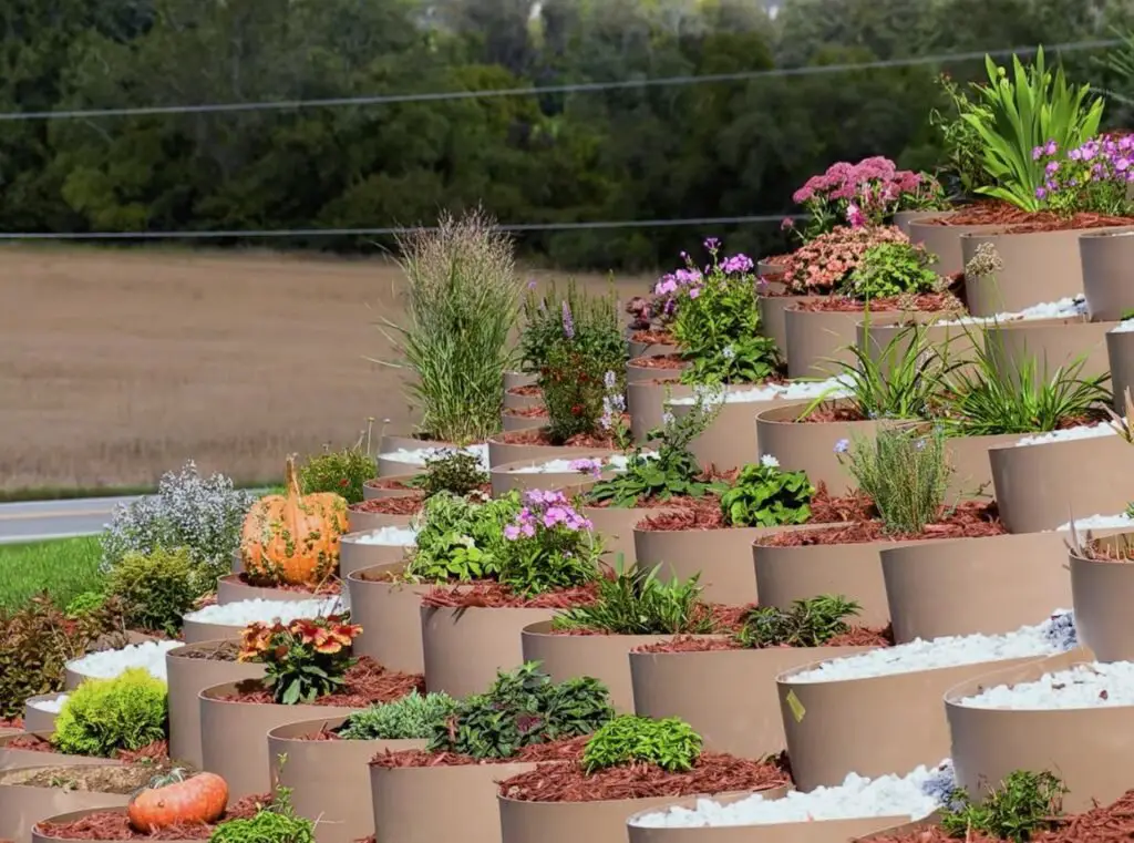 Multi Level Circular Planters on Steep Hillside