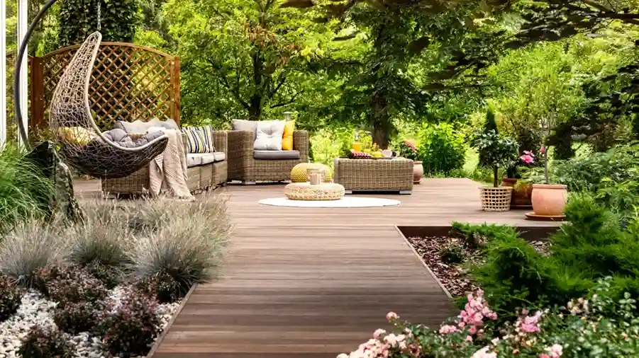 Tiered Wooden Decking with Lounge Seating