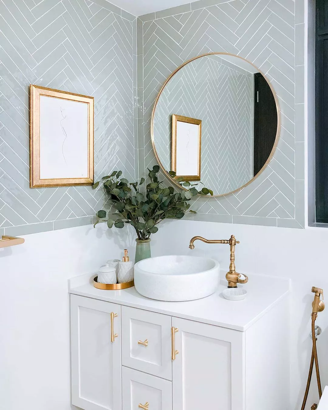 Sage Green Herringbone Backsplash