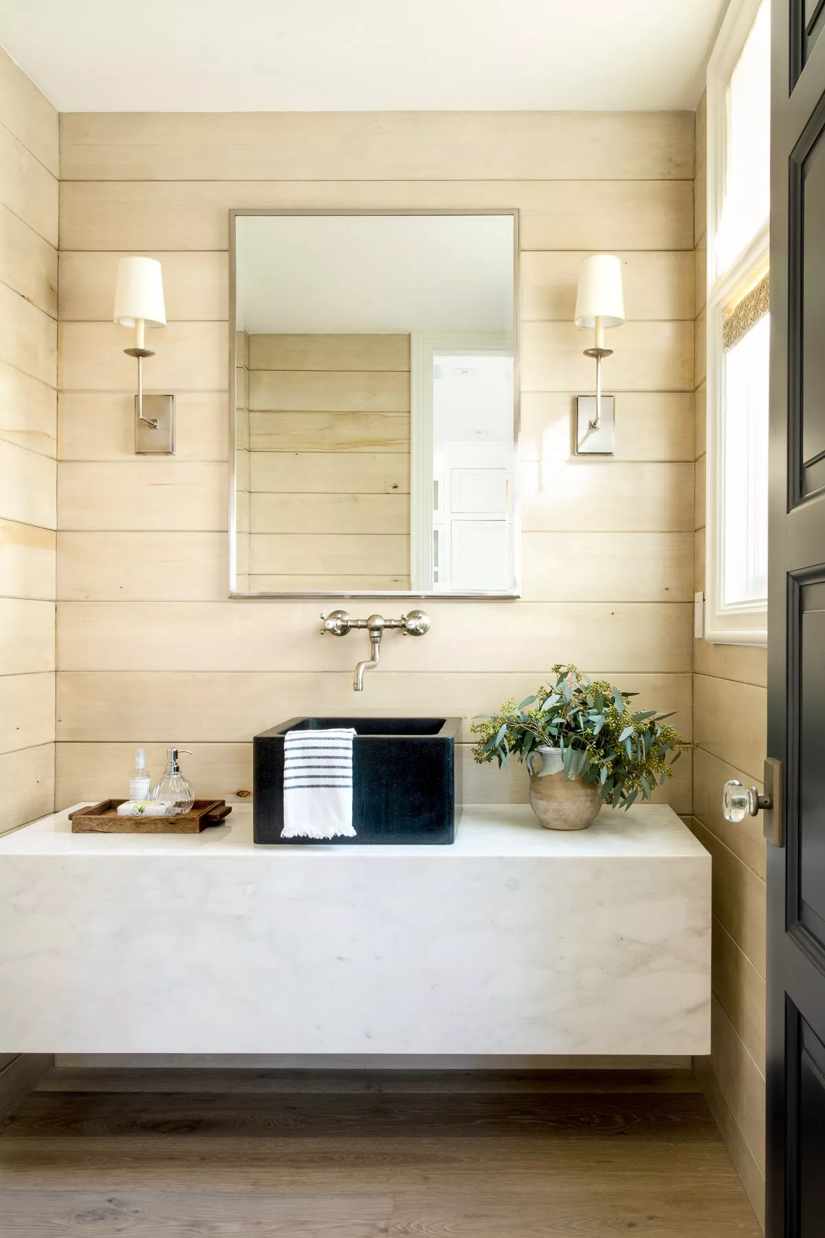 Light Wood Shiplap & Floating Marble
