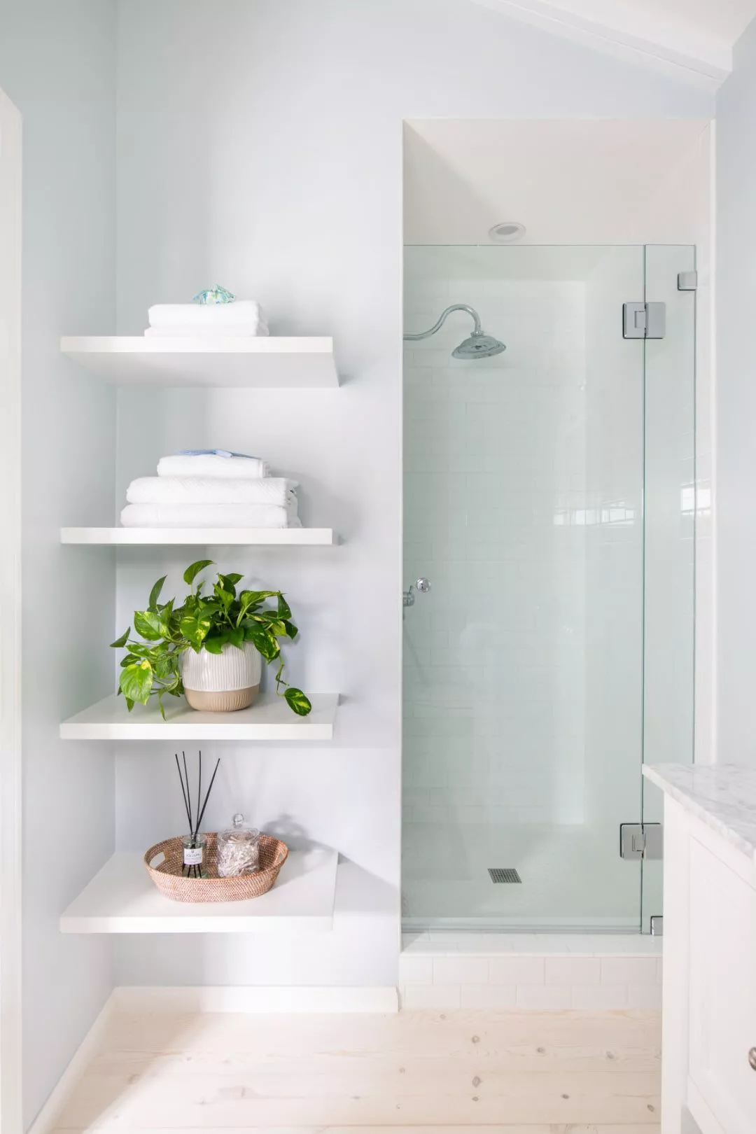 Recessed Shelving & Glass Shower
