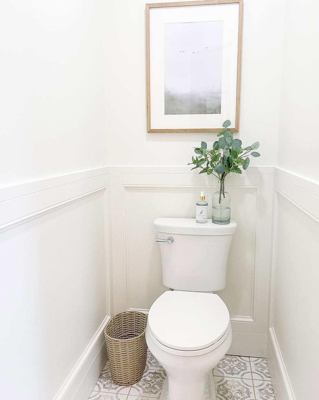 25 Small Toilet Room Ideas to Make a Tiny Space Feel Stylish 4 Minimalist Off-White Space with Patterned Tile Flooring