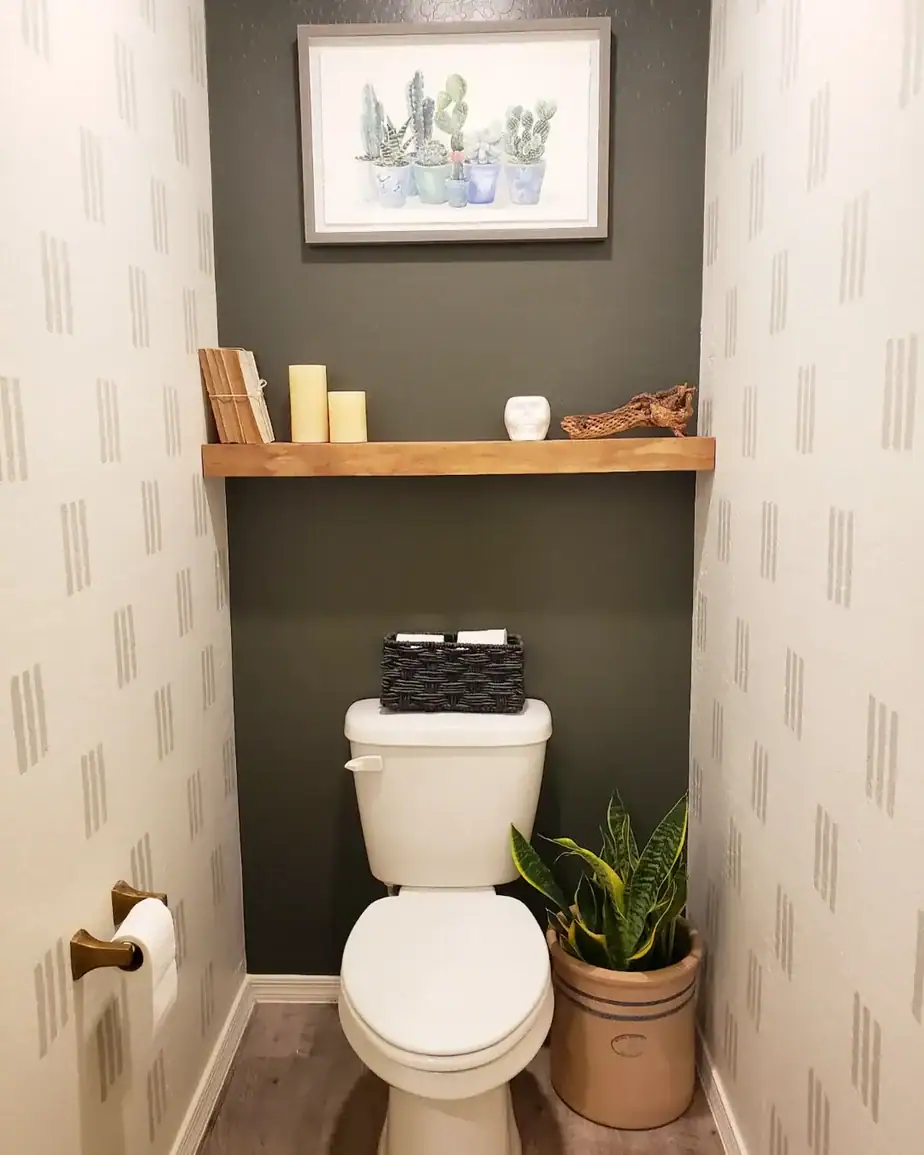 25 Small Toilet Room Ideas to Make a Tiny Space Feel Stylish 10 Stenciled Patterned Walls with Dark Slate Accent