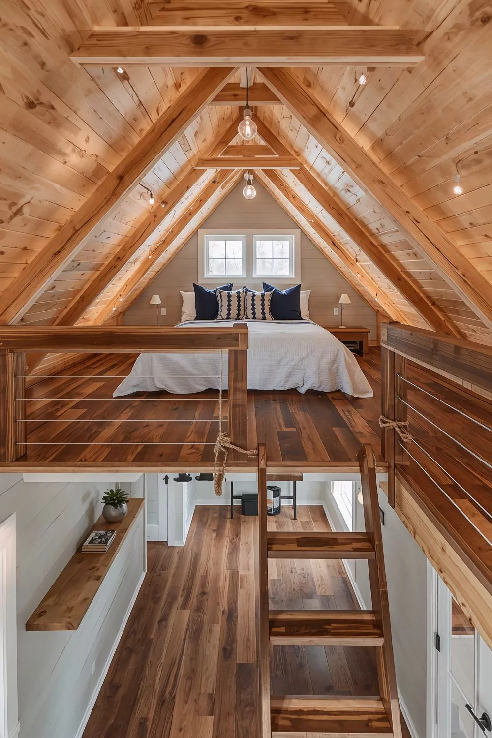 31 Tiny Shed House Ideas for Small and Creative Living Spaces 18 Light Wood Loft Bedroom Space