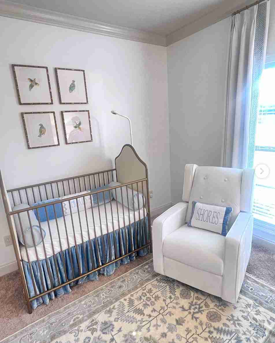 25 Toddler Boy Bedroom Ideas for a Fun and Functional Space 12 Vintage Metallic Crib with Tufted Glider