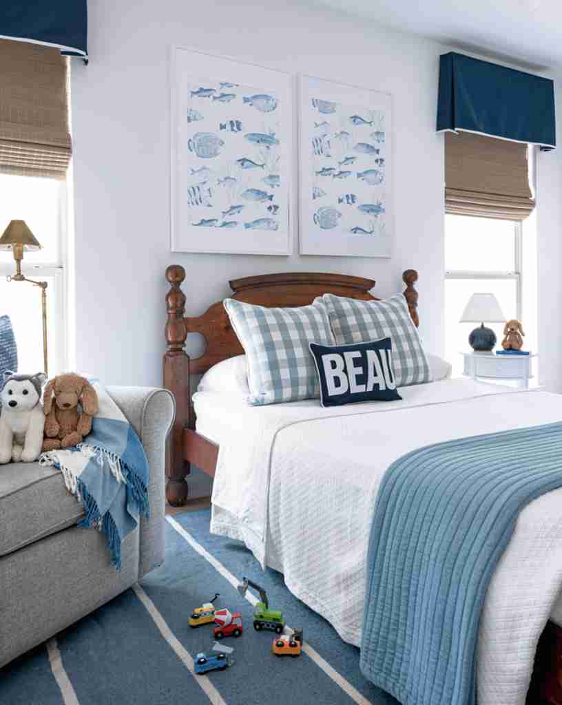 25 Toddler Boy Bedroom Ideas for a Fun and Functional Space 19 Nautical Theme Bedding with Dark Wood Bed