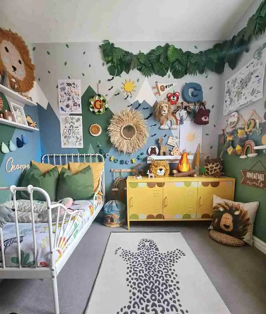 25 Toddler Boy Bedroom Ideas for a Fun and Functional Space 20 Jungle Safari Theme with Metal Daybed