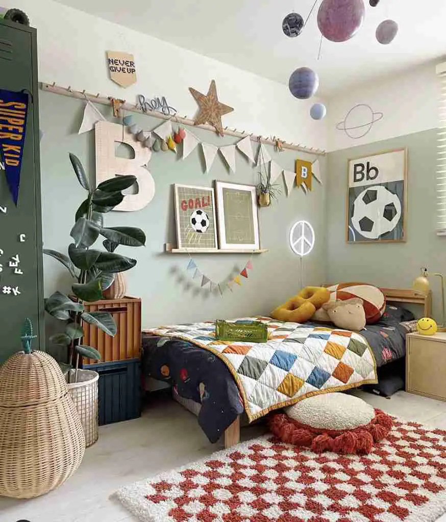 25 Toddler Boy Bedroom Ideas for a Fun and Functional Space 22 Sports Theme Room with Checkerboard Rug