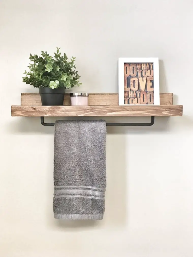 Floating Wooden Shelf with Metal Bar