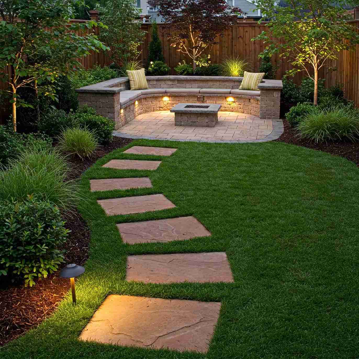 17+ Turf Backyard Ideas That Look Beautiful and Low-Maintenance 11 Modern Checkerboard Turf and Concrete Paver Patio