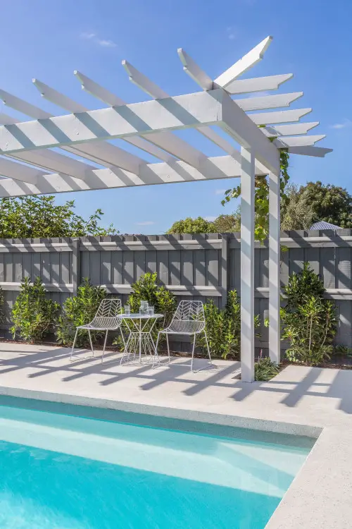 White Pergola Covered Pool Patio