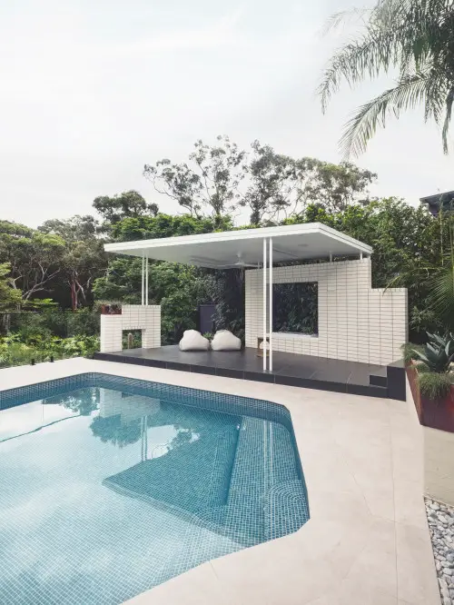 Minimalist Tiled Cabana and Pool Deck