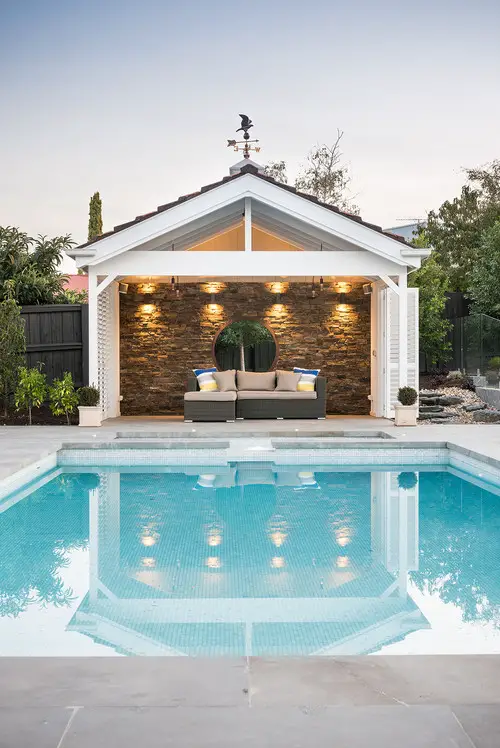 Pool House Cabana with Stone Accent Wall