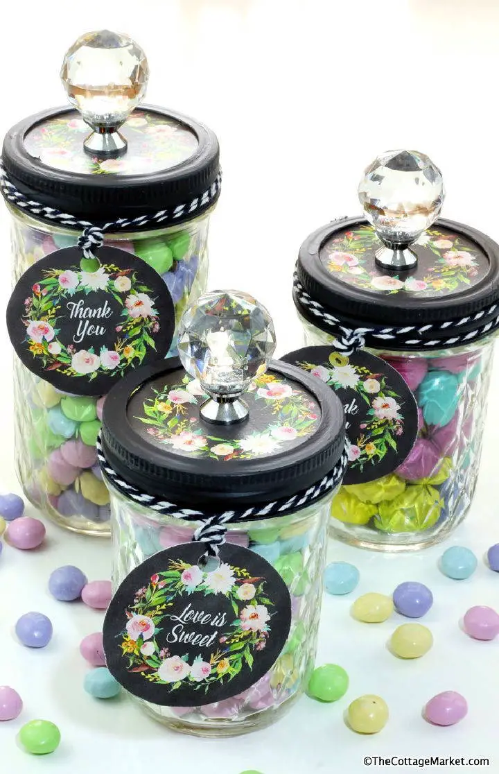 23+ Candy Jar Ideas for Every Occasion 6 Floral Favor Jars with Crystal Knobs