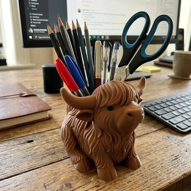 21+ Office Candy Jar Ideas for a Fun Workspace 12 Highland Cow Desk Holder