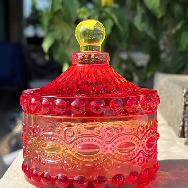 21+ Office Candy Jar Ideas for a Fun Workspace 14 Vintage Ruby Glass Dish