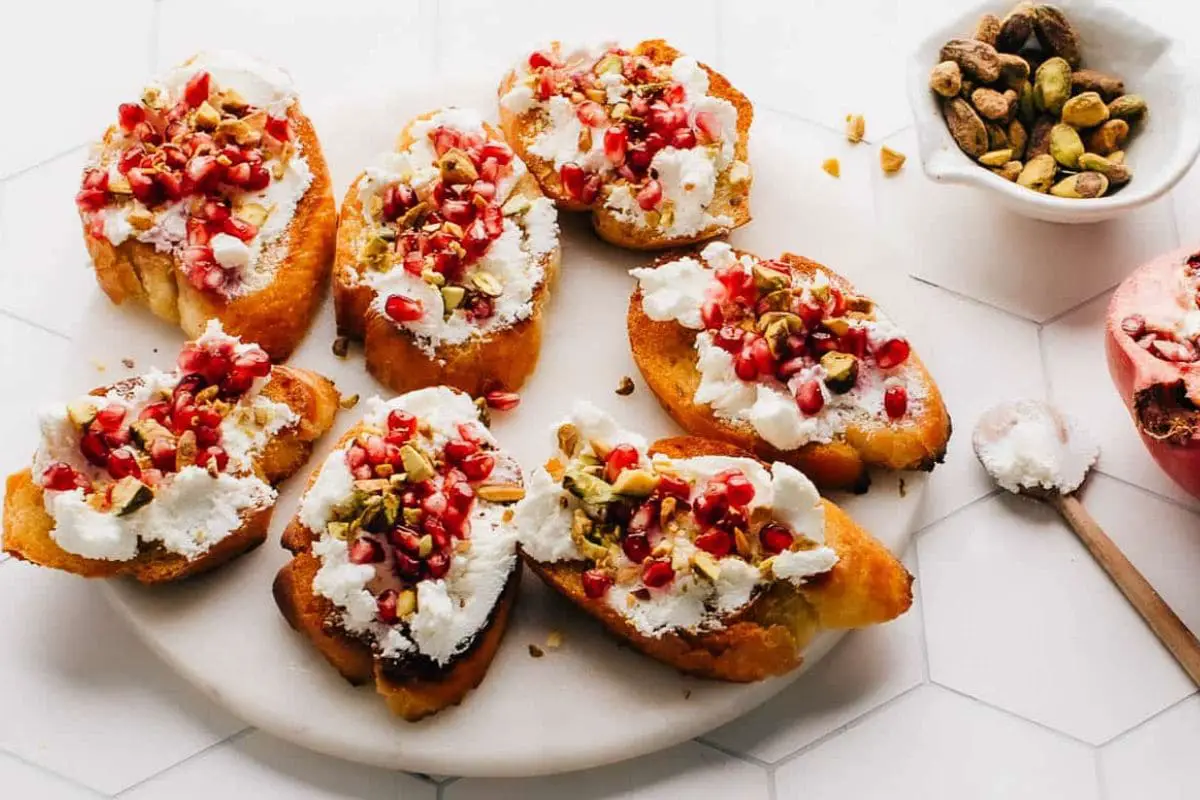 Pomegranate Goat Cheese Crostini