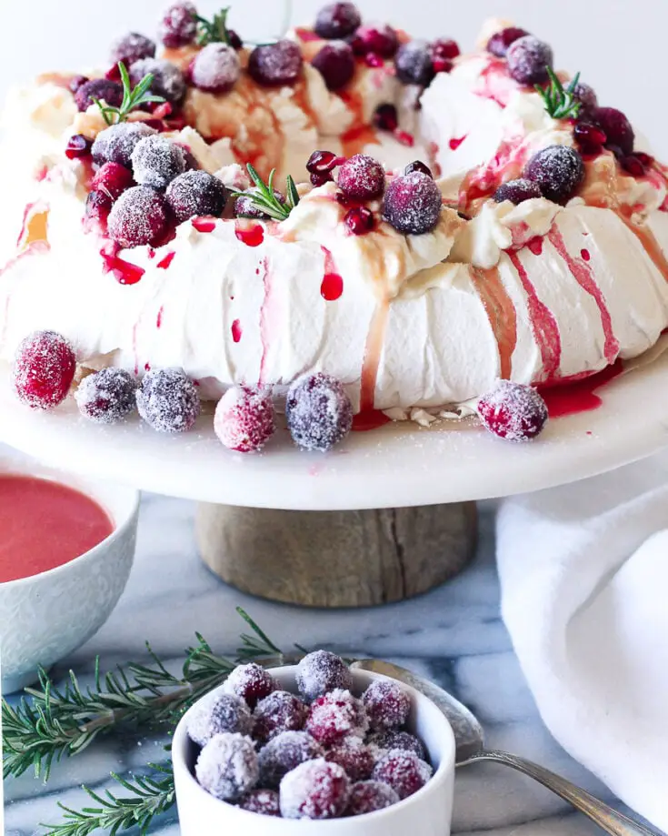 51+ Christmas Desserts Ideas for a Crowd 9 Cranberry and Sugared Cranberry Pavlova Wreath