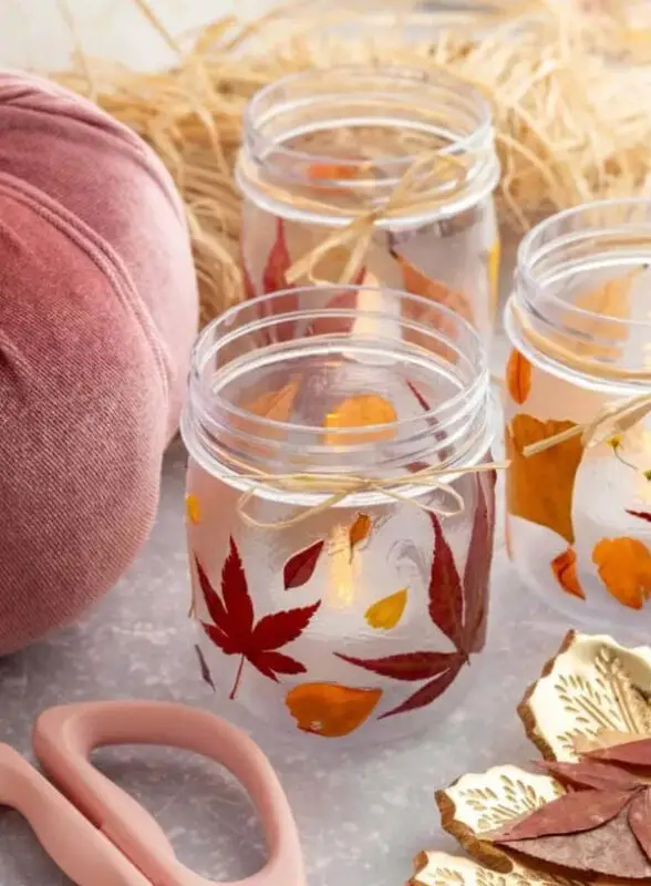 29+ Dollar Tree Fall Decor DIY Ideas for a Beautiful Budget Friendly Home 3 Leaf Mason Jar Votives