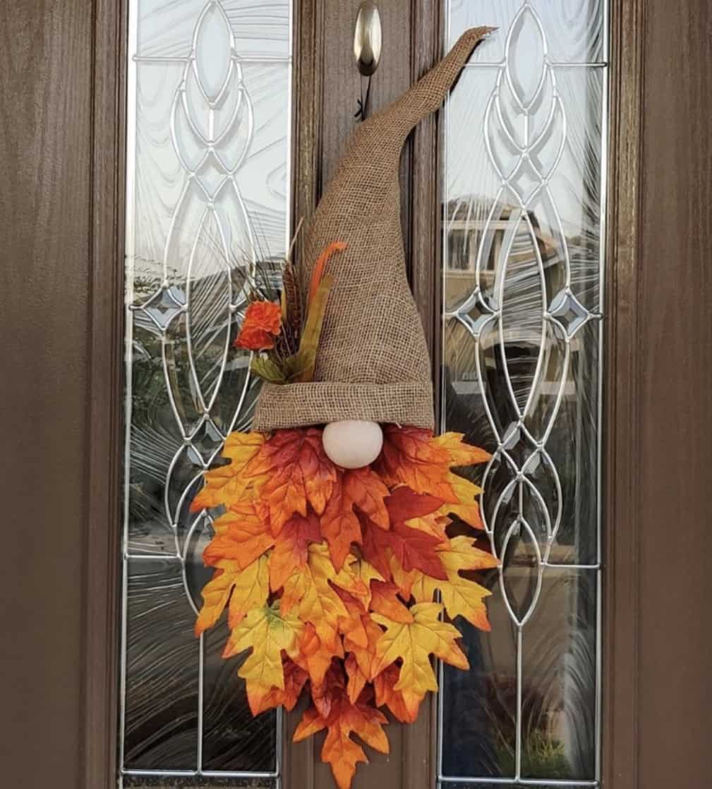 29+ Dollar Tree Fall Decor DIY Ideas for a Beautiful Budget Friendly Home 19 Burlap Leaf Gnome Wreath