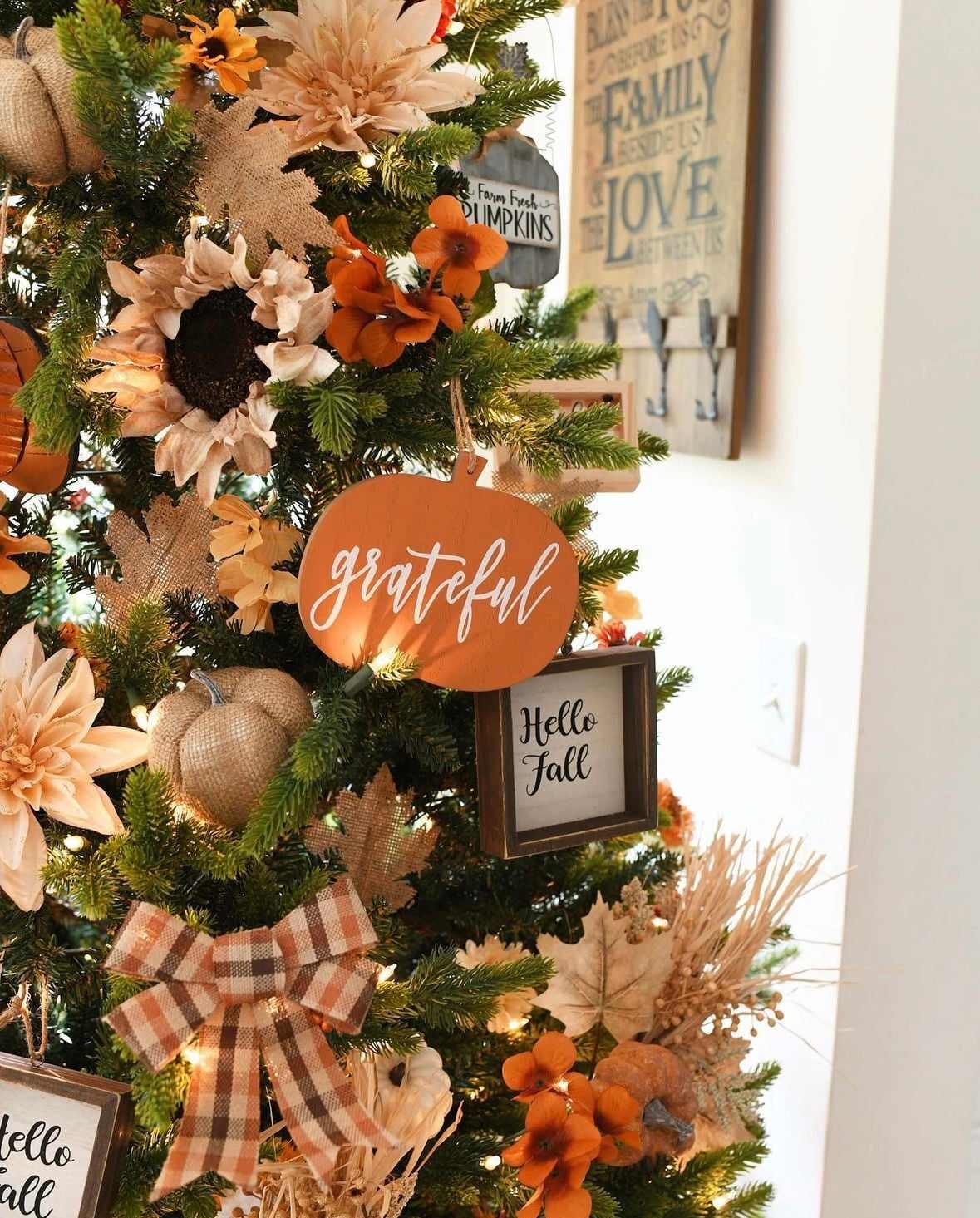 Wooden Pumpkin and Rustic Sign Accent Tree