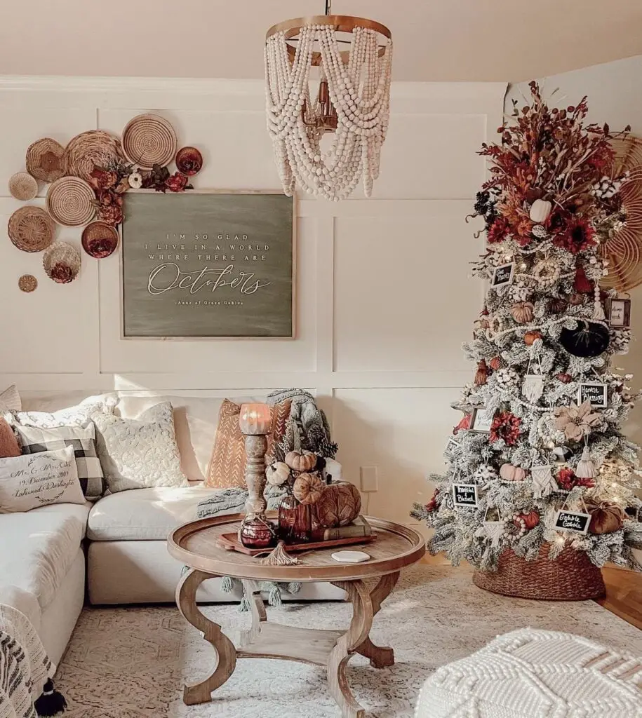 Neutral Living Room Woven Basket Tree