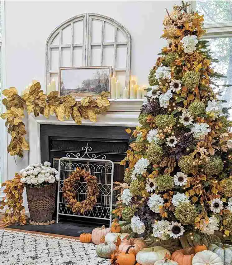 Fireplace Hearth Sunflower and Hydrangea Tree