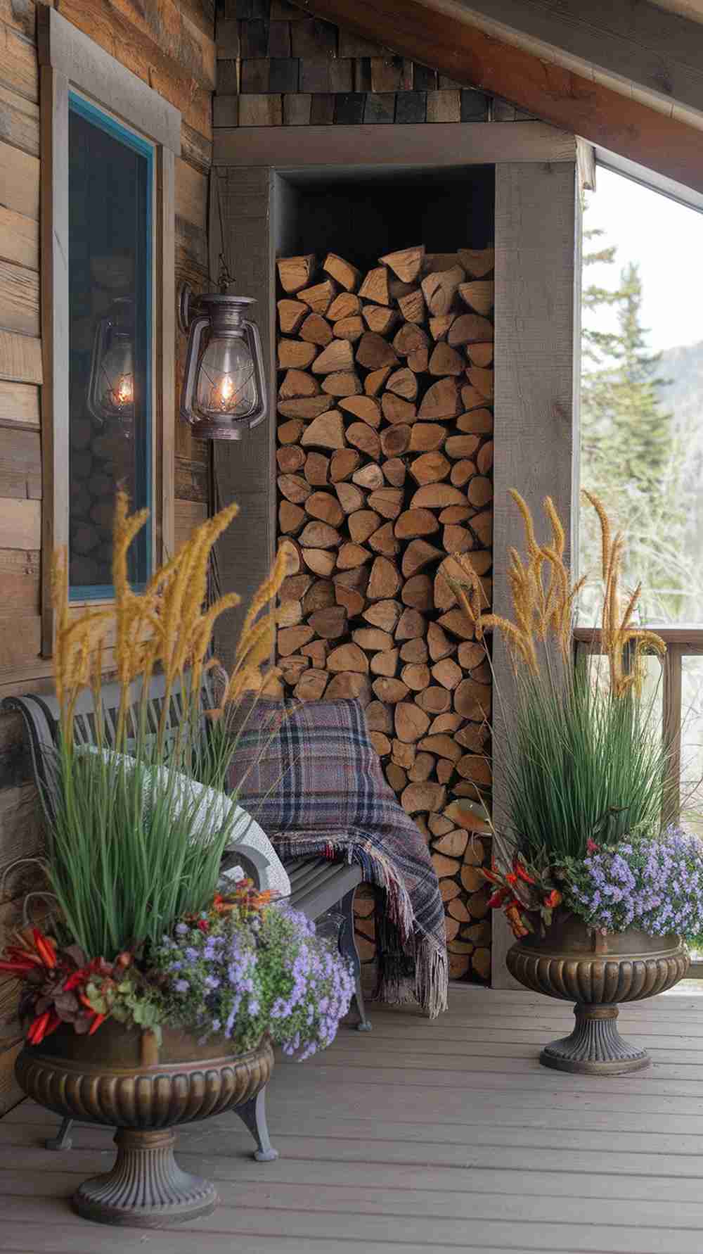 Flanking Bronze Urns on Porch Deck
