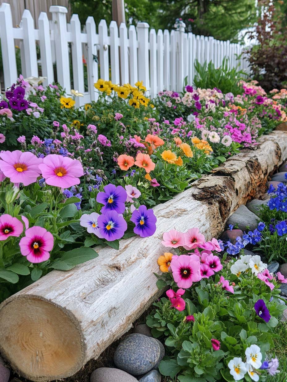 Rustic Log Edged Flowerbed