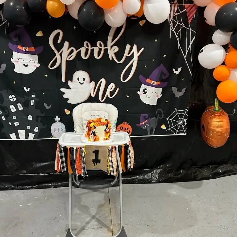 35+ Halloween Baby Shower Ideas for a Spooky Celebration 14 Spooky One High Chair Setup