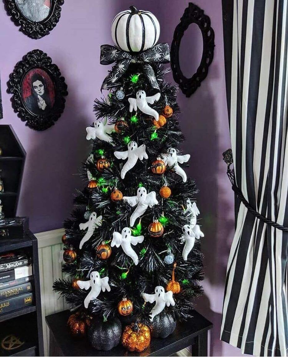 Black Tree with Glowing Ghosts
