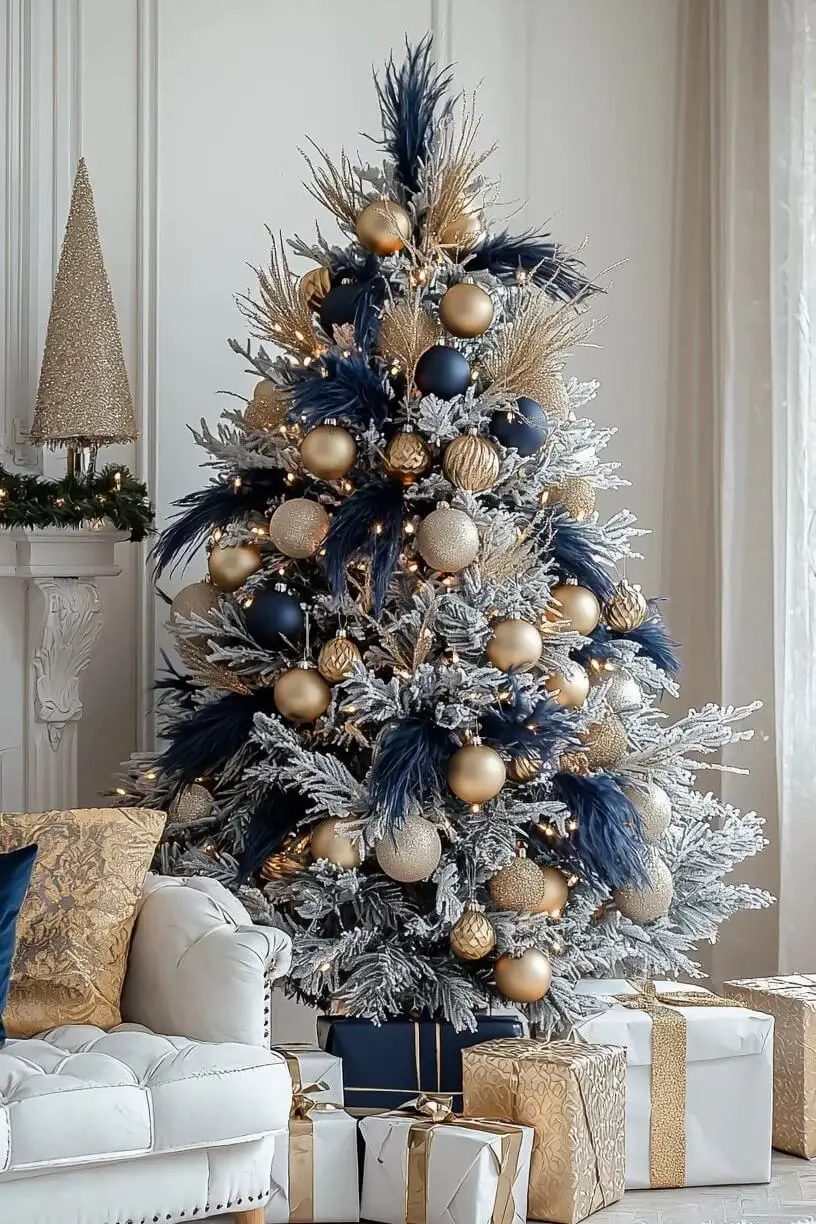 Glamorous Gold and Navy Winter Tree