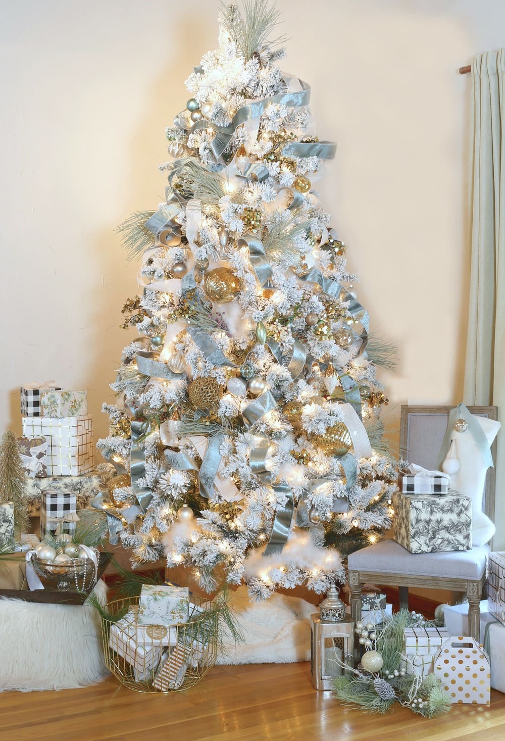 Sage Green and Gold Frosted Tree