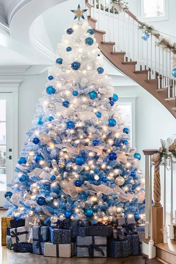 Ombre Blue White Evergreen Tree