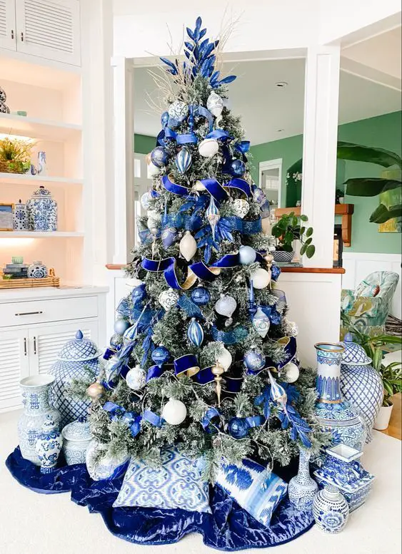 Classic Blue Velvet and Porcelain Arrangement