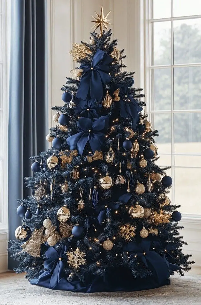 Midnight Navy Tree with Metallic Gold
